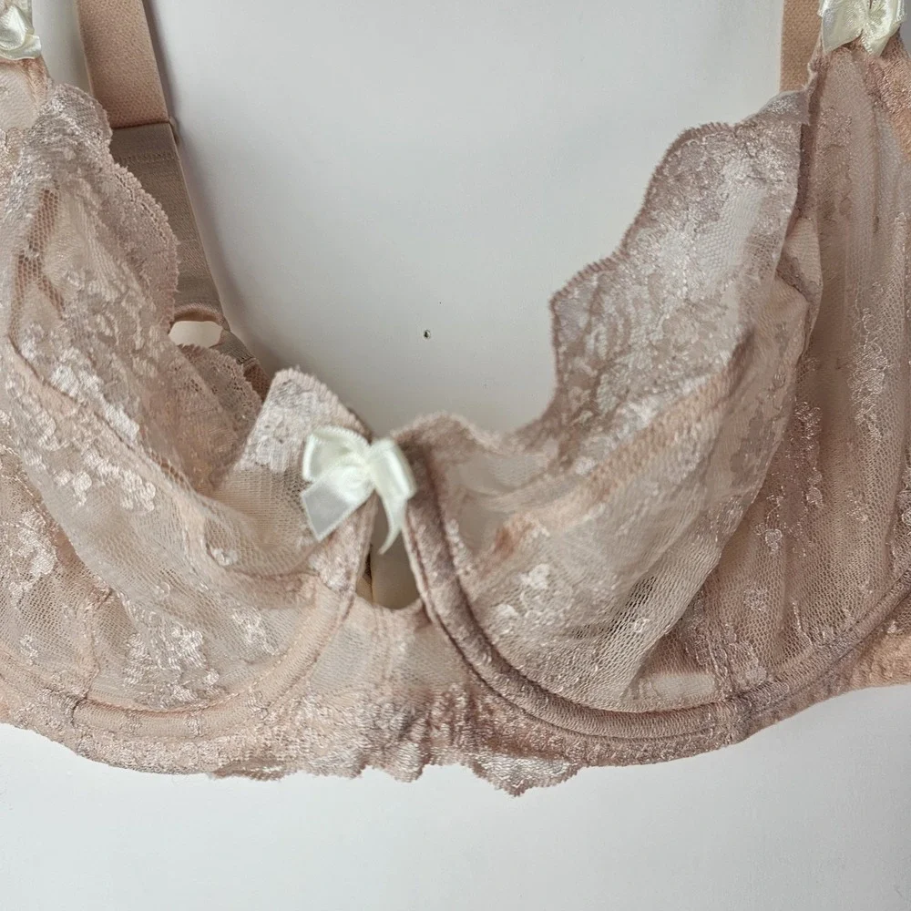 Paramour‎ 42C Style 115005 Sheer Lace Beige Underwire Bra Romantic